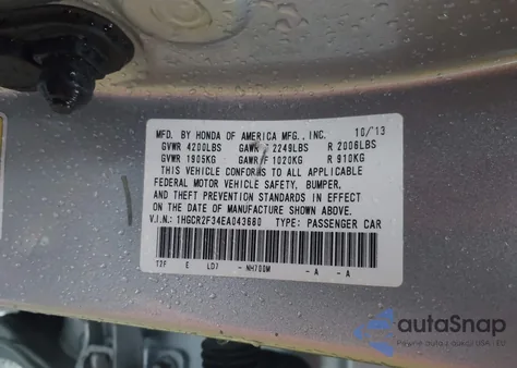 2014 Honda Accord Lx из США, поврежденный, VIN 1HGCR2F34EA043680